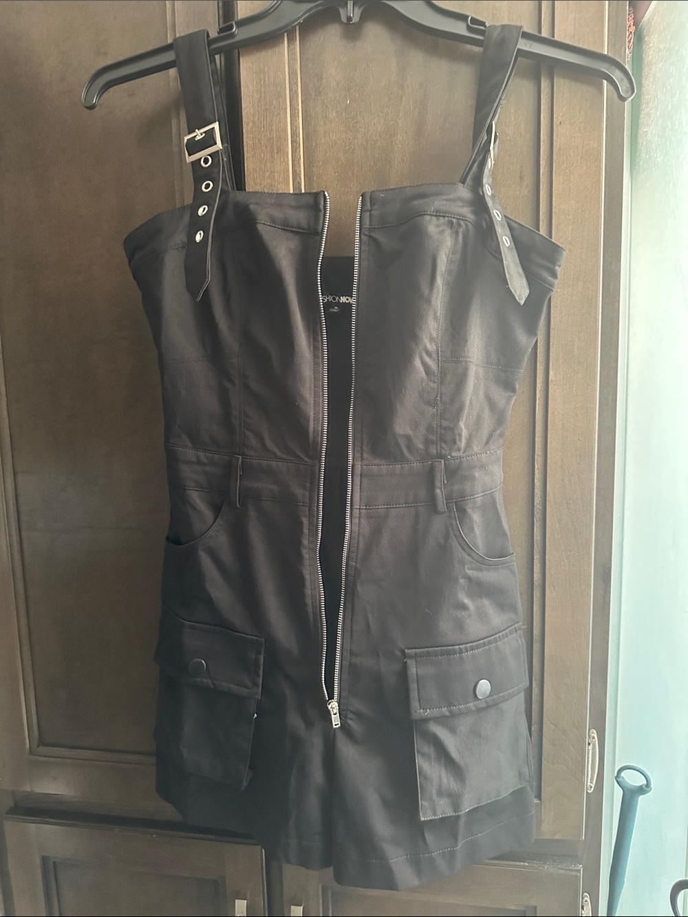 Fashion Nova Black Utility Cargo Romper Dress